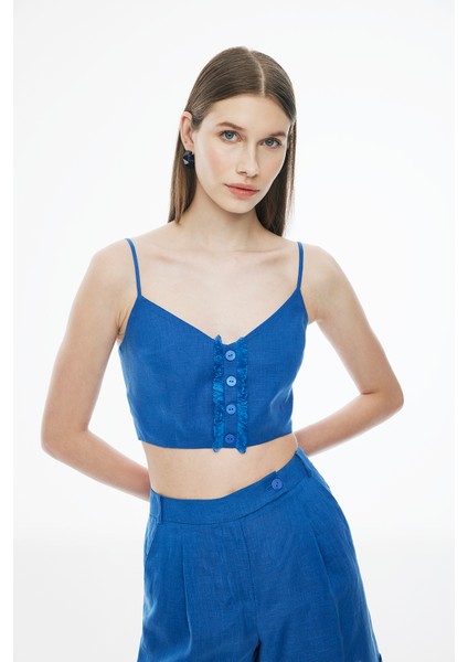 Celans Regular Fit Crop Boy Askılı Saks Renk Kadın Bluz