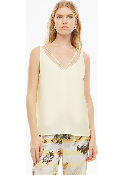 Alainas Regular Fit Standart Boy Askılı V-Yaka Limon Renk Kadın Bluz