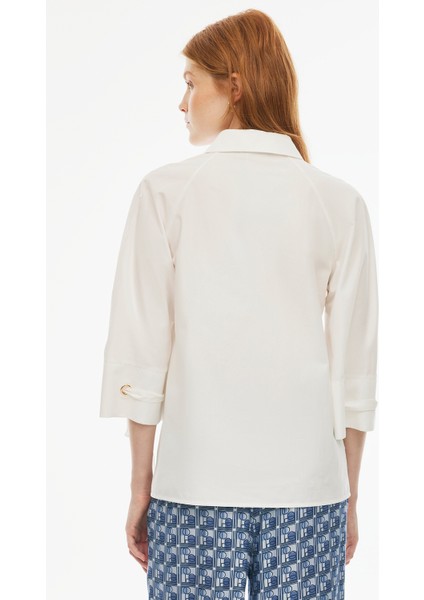 Felecias Regular Fit Reglan Kol Gömlek Yaka Ekru Renk Kadın Gömlek