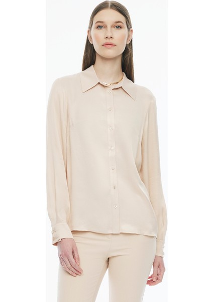 Clarys Regular Fit Standart Boy Bej Renk Kadın Gömlek
