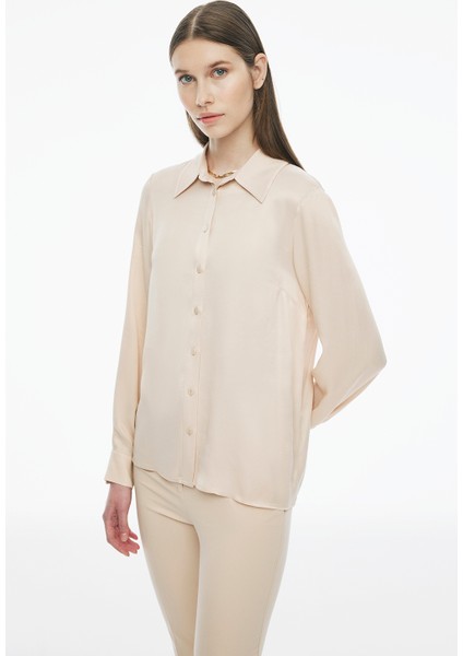 Clarys Regular Fit Standart Boy Bej Renk Kadın Gömlek modelleri