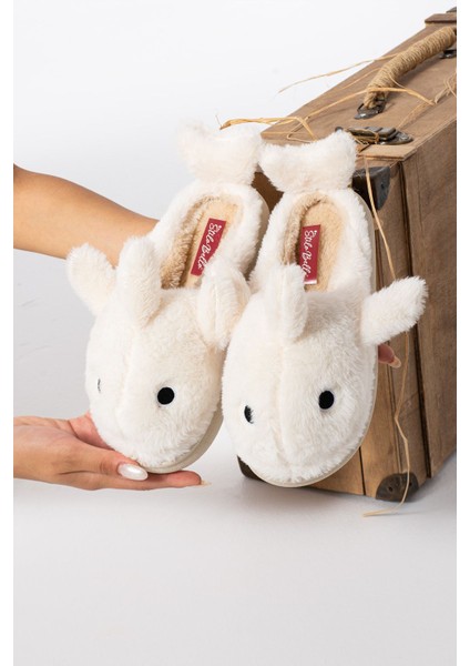 Kadın Kalın Tabanlı Içi Kürklü Sıcak Astarlı Köpek Balığı Figürlü Ev Terliği Sessiz Taban