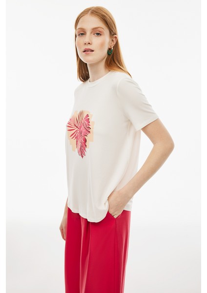 Lianas Regular Fit Standart Boy Takma Kol Bisiklet Yaka Ekru Renk Kadın Tişört modelleri