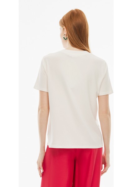 Lianas Regular Fit Standart Boy Takma Kol Bisiklet Yaka Ekru Renk Kadın Tişört fırsatları