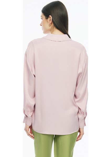 Clarys Regular Fit Standart Boy Takma Kol V-Yaka Pembe Renk Kadın Gömlek fırsatları