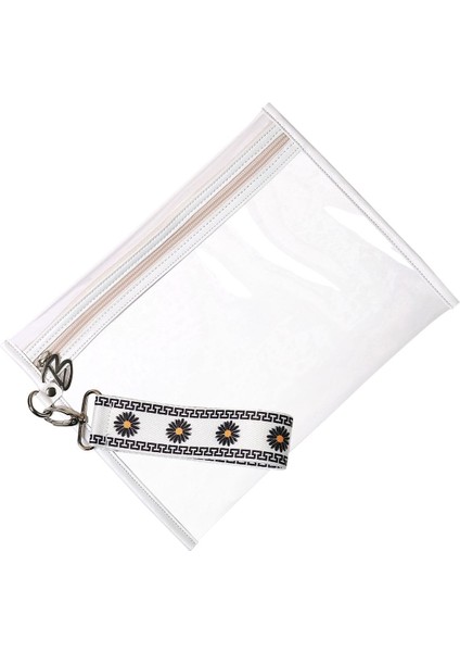 Beyaz Papatya Desenli Su Geçirmez Mayo Çantası Organizer Şeffaf Makyaj Çantası 27X21CM fiyatları
