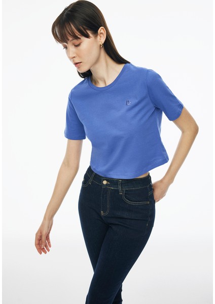 Kelins Regular Fit Crop Boy Bisiklet Yaka Pembe Renk Kadın Tişört modelleri