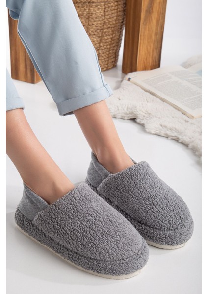 Kuzu Kumaş Yünlü Sessiz Taban Lastikli Kadın Ev Ayakkabısı Ev Botu Panduf fiyatları