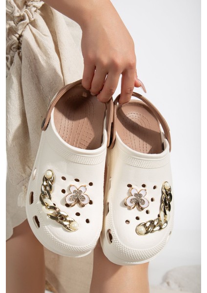 Kadın Eva Deniz Plaj Doktor Hemşire Hastane Confort Rahat Zincir Detaylı Sandalet Terlik