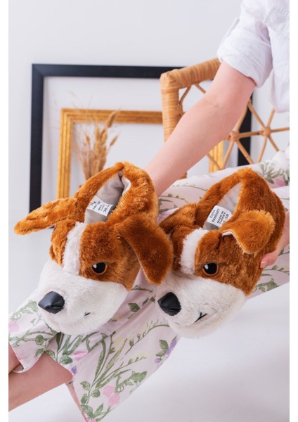 Köpek Figürlü Pudra Peluş Panduf Ev Pandufu