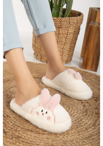Kadın Tavşan Figürlü Sessiz Taban Peluş Ev Terliği fiyatları