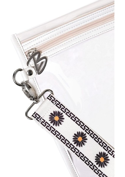 Beyaz Papatya Desenli Su Geçirmez Mayo Çantası Organizer Şeffaf Makyaj Çantası 27X21CM fırsatları