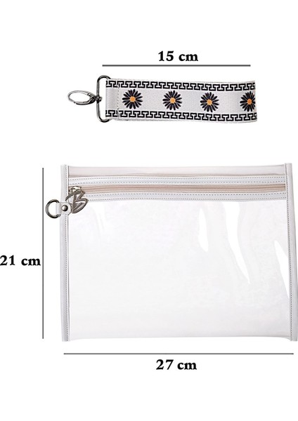Beyaz Papatya Desenli Su Geçirmez Mayo Çantası Organizer Şeffaf Makyaj Çantası 27X21CM indirimleri