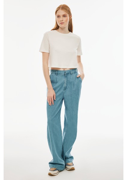 Kelins Regular Fit Crop Boy Bisiklet Yaka Pembe Renk Kadın Tişört modelleri