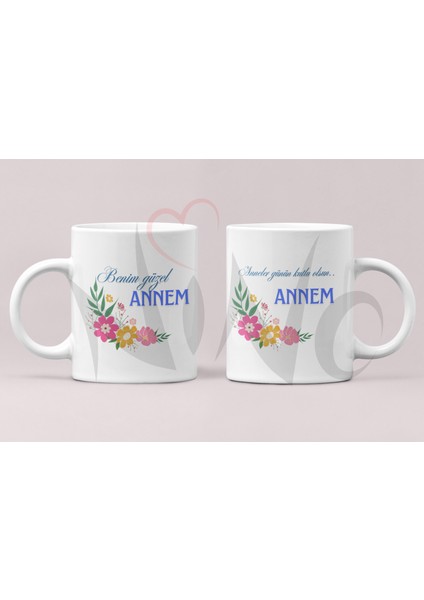 Benim Güzel Annem Çiçekli Tasarım | Anneler Günü Hediyesi Çift Taraflı Porselen Kupa Bardak modelleri