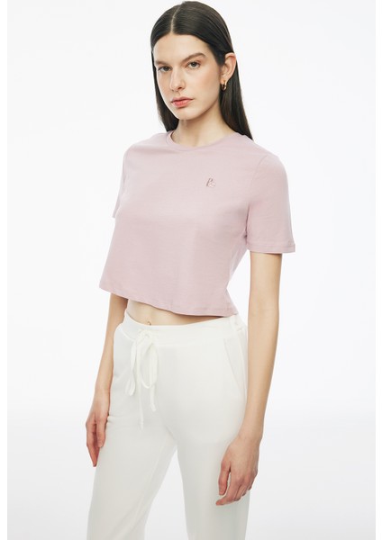 Kelins Regular Fit Crop Boy Bisiklet Yaka Pembe Renk Kadın Tişört modelleri