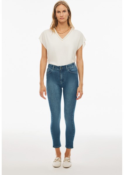 Norvas Indigo Renk Kadın Denim Pantolon