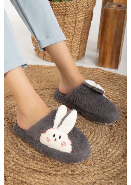 Kadın Tavşan Figürlü Sessiz Taban Peluş Ev Terliği fiyatları