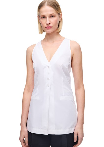 Beyaz Albas Regular Fit V-Yaka Bluz