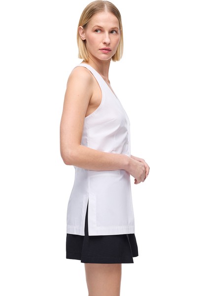 Beyaz Albas Regular Fit V-Yaka Bluz