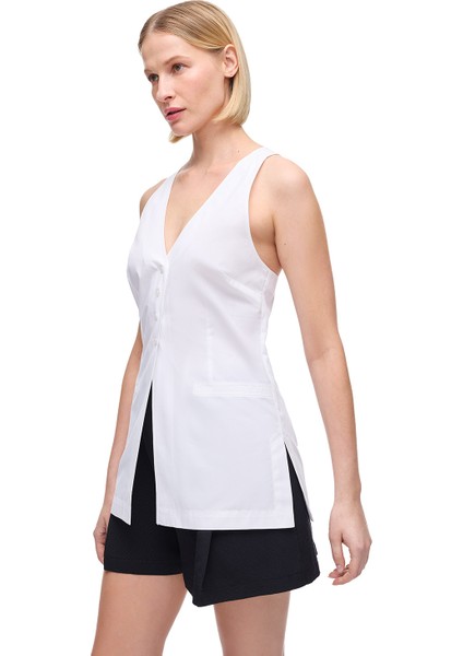 Beyaz Albas Regular Fit V-Yaka Bluz