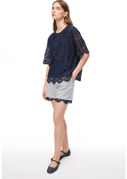 Lacivert Krasta Regular Fit Bisiklet Yaka Bluz