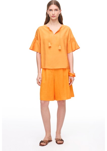 Turuncu Decisive Regular Fit Bisiklet Yaka Bluz