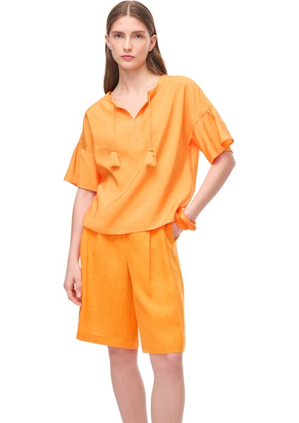 Turuncu Decisive Regular Fit Bisiklet Yaka Bluz fiyatları