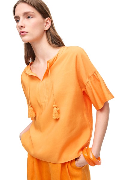 Turuncu Decisive Regular Fit Bisiklet Yaka Bluz modelleri