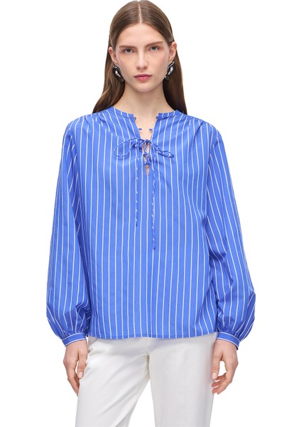 Saks Metz Rahat Kalıp Bisiklet Yaka Çizgili Bluz modelleri