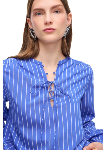 Saks Metz Rahat Kalıp Bisiklet Yaka Çizgili Bluz fırsatları