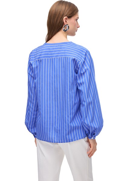 Saks Metz Rahat Kalıp Bisiklet Yaka Çizgili Bluz indirimleri