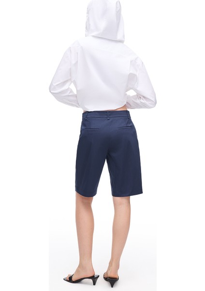 Lacivert Milos Slim Fit Yüksek Bel Diz Üstü Şort