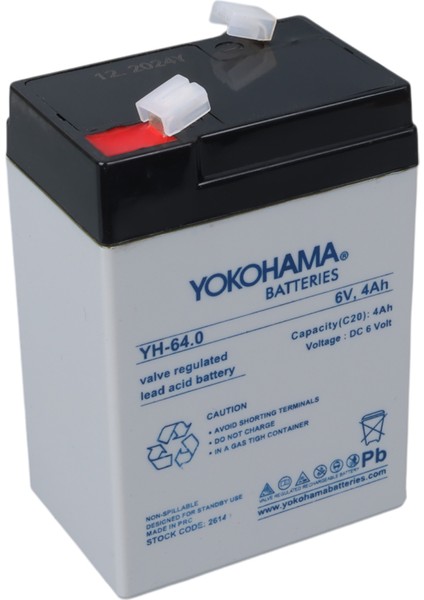 Yh-64.0 6 Volt 4 Amper Işıldak Aküsü 70X48X101 mm Yeni Tarihli Taze Akü