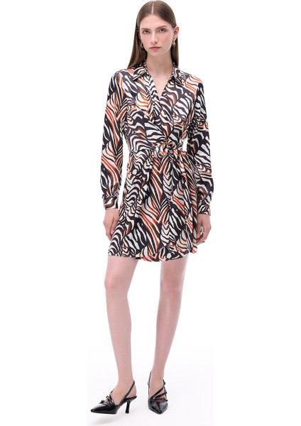 Suadade Regular Fit Zebra Desenli Mini Boy Çok Renkli Elbise