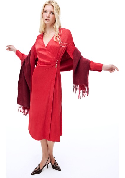 Mudita Regular Fit V-Yaka Kırmızı Renk Elbise fiyatları