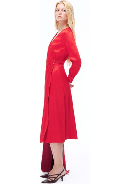 Mudita Regular Fit V-Yaka Kırmızı Renk Elbise fırsatları
