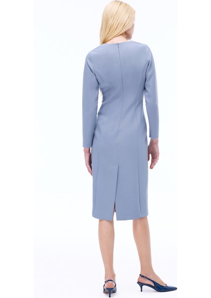 Morningstar Slim Fit Midi Boy Takma Kol Bisiklet Yaka Gri Elbise indirimleri
