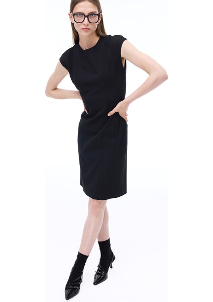 Always Slim Fit Diz Altı Düşük Kollu V-Yaka Siyah Elbise modelleri