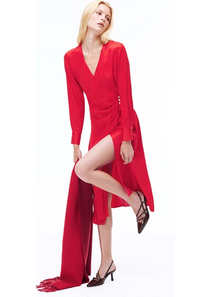 Mudita Regular Fit V-Yaka Kırmızı Renk Elbise modelleri