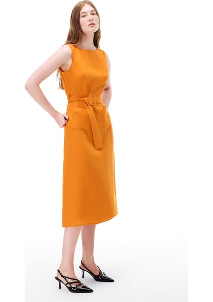 Turuncu Akars Regular Fit Midi Boy Elbise
