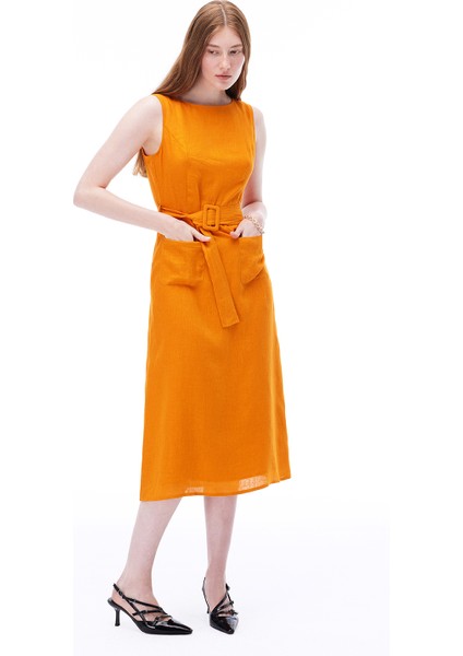 Turuncu Akars Regular Fit Midi Boy Elbise