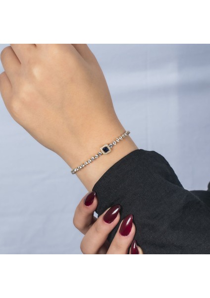 Mavi Taşlı Gold Su Yolu Çelik Bileklik NUR-BK03219