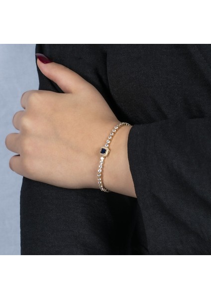 Mavi Taşlı Gold Su Yolu Çelik Bileklik NUR-BK03219 fiyatları