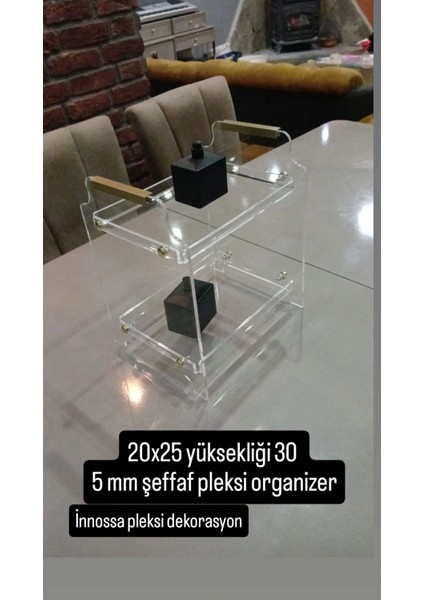 5 mm Şeffaf Pleksi Organizer Altın Kulp ve Somun Detaylı