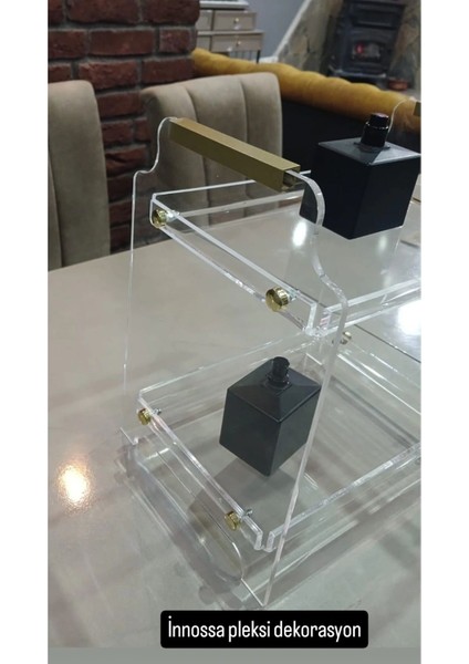 5 mm Şeffaf Pleksi Organizer Altın Kulp ve Somun Detaylı