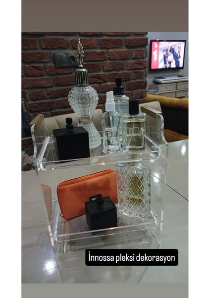 5 mm Şeffaf Pleksi Organizer Altın Kulp ve Somun Detaylı