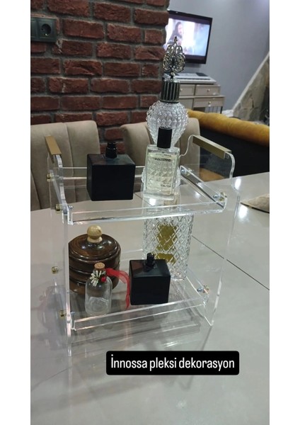 5 mm Şeffaf Pleksi Organizer Altın Kulp ve Somun Detaylı