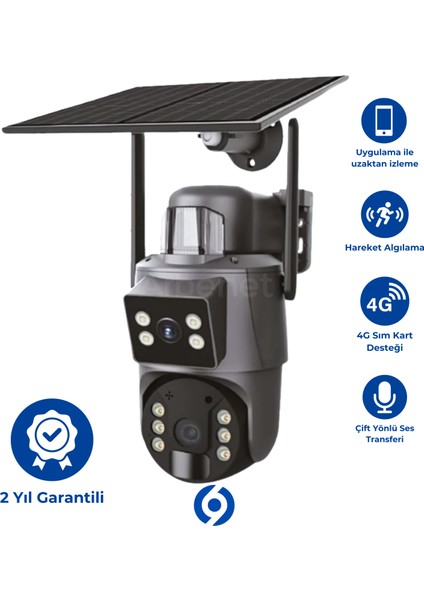 İnox 3+3 Mp Çift Kameralı 4g Solar Sim Kartlı Ip Kamera