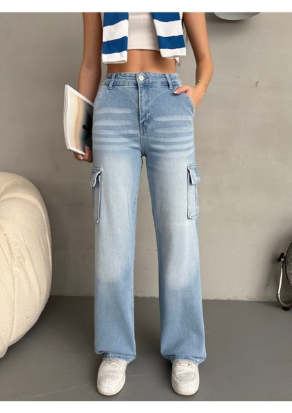 Kadın Vintage Efektli Yüksek Bel Wide Leg Kargo Pantolon modelleri